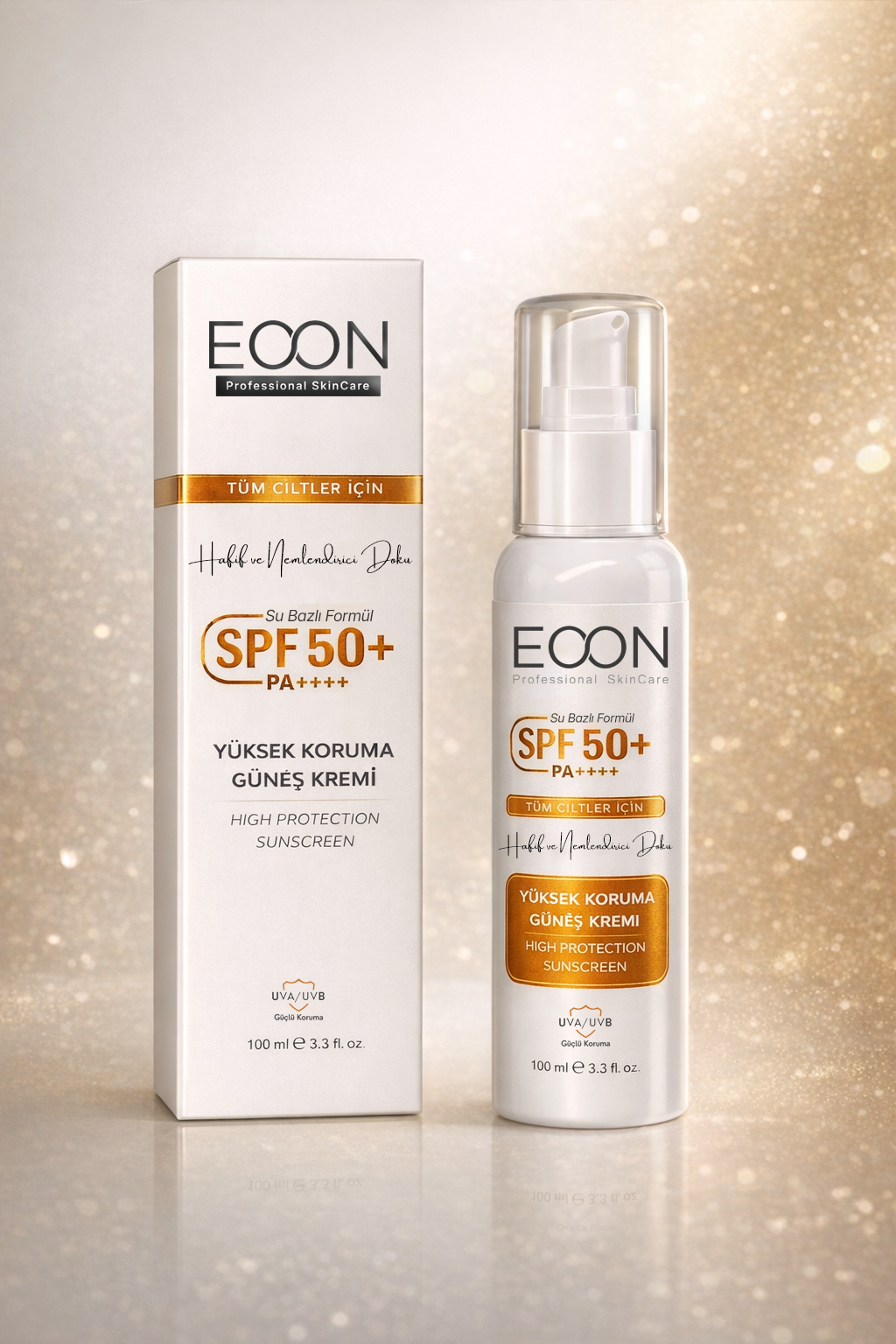 Eoon SPF 50+ PA++++ Yüksek Koruma Güneş Kremi – Su Bazlı, Tüm Ciltler İçin 100 ml
