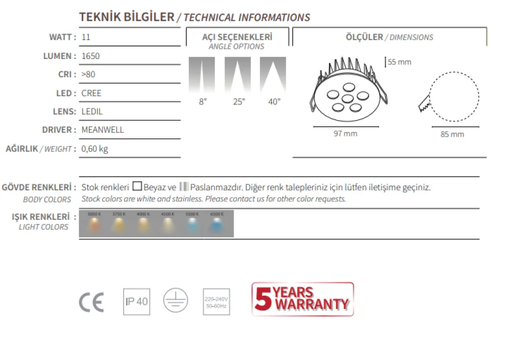 وحدة إضاءة عرض مجوهرات بقوة 11 واط