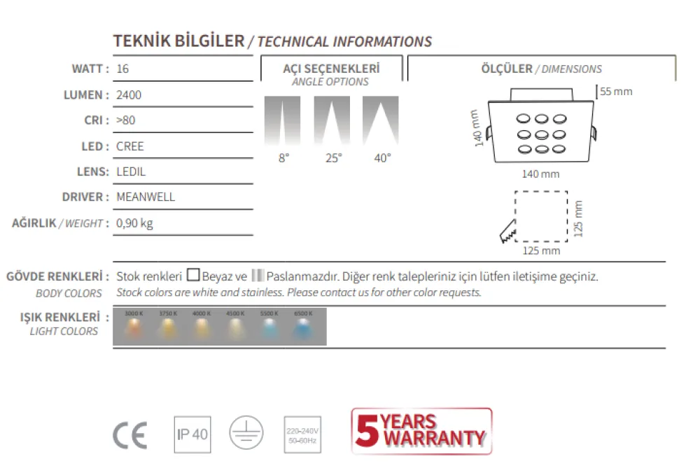 وحدة إضاءة عرض مجوهرات بقوة 16 واط