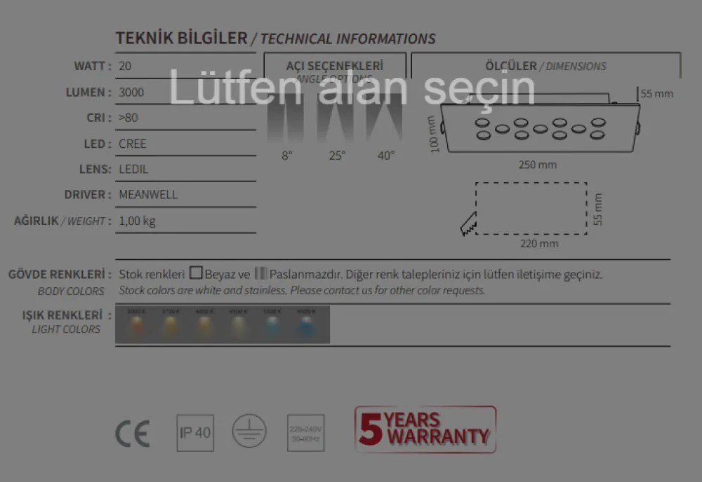 وحدة إضاءة عرض مجوهرات بقوة 20 وات