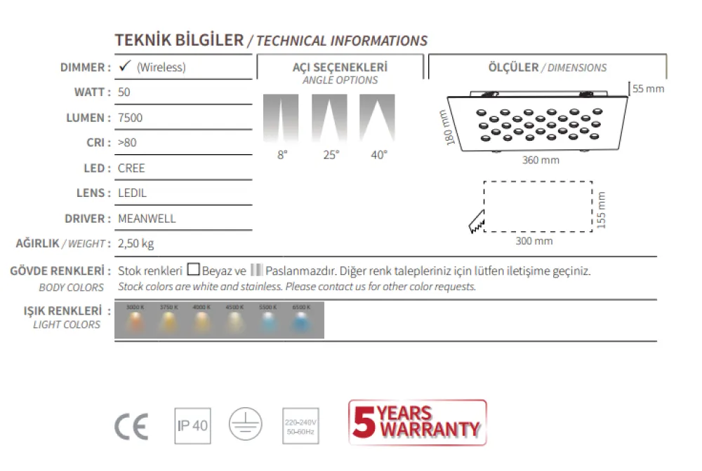 وحدة إضاءة عرض مجوهرات بقوة 50 واط