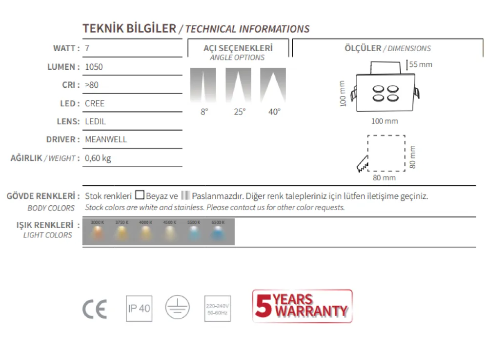 وحدة إضاءة عرض مجوهرات بقوة 7 وات