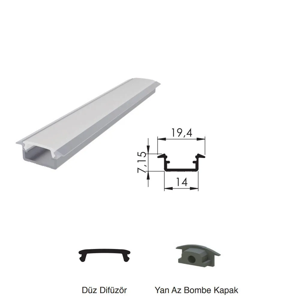 300 Cm Alüminyüm Barled (Çubuk) Boş Kasa Profili Sıva Altı