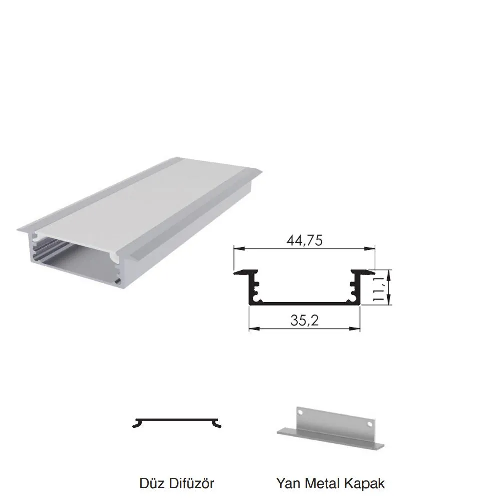 300 Cm Alüminyüm Barled (Çubuk) Boş Kasa Profili Sıva Altı