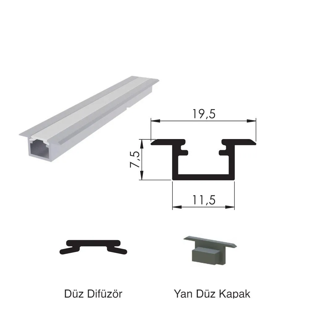 300 Cm Alüminyüm Barled (Çubuk) Boş Kasa Profili Sıva Altı