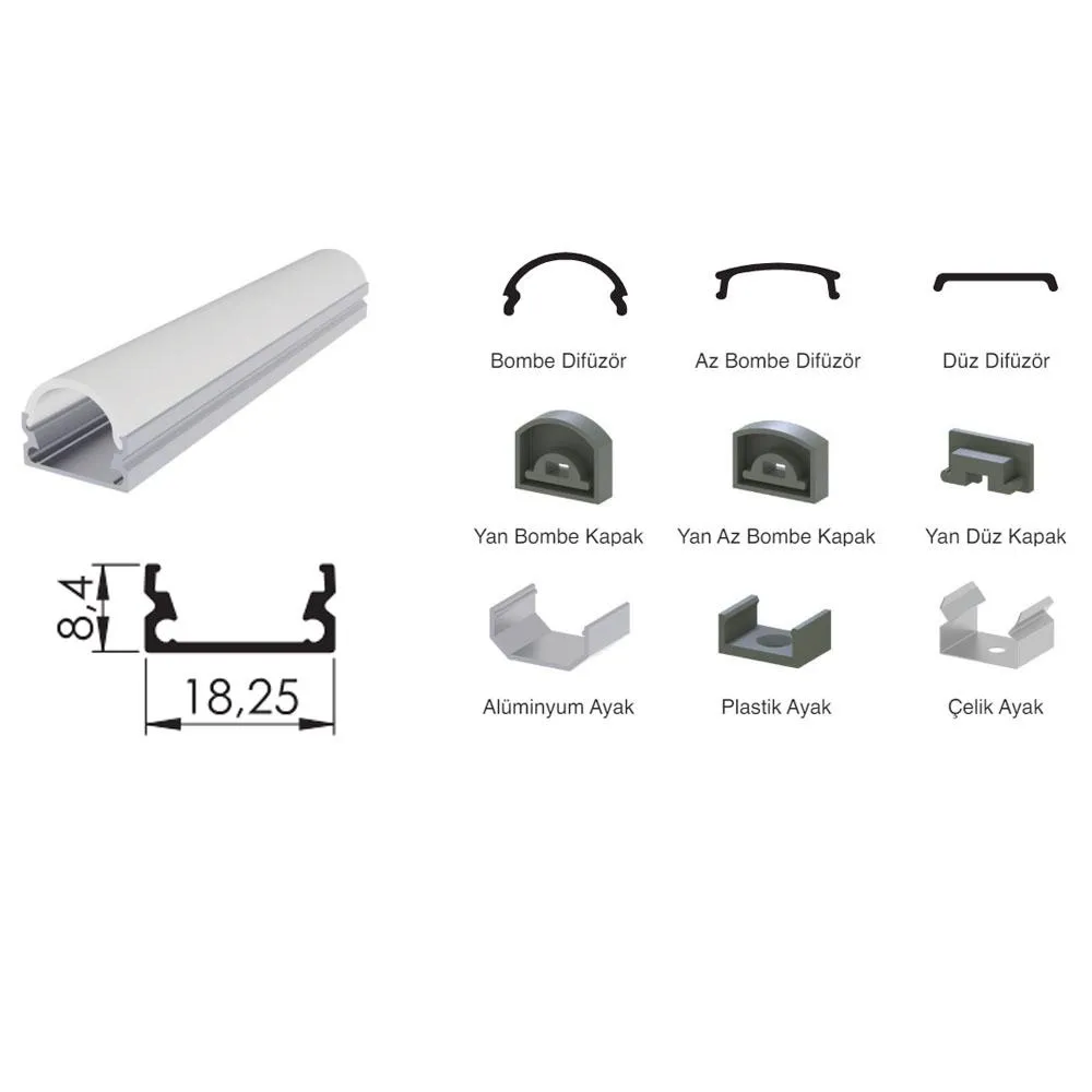 300 cm Aluminum Barled (Rod) Empty Frame Profile Surface Mounted
