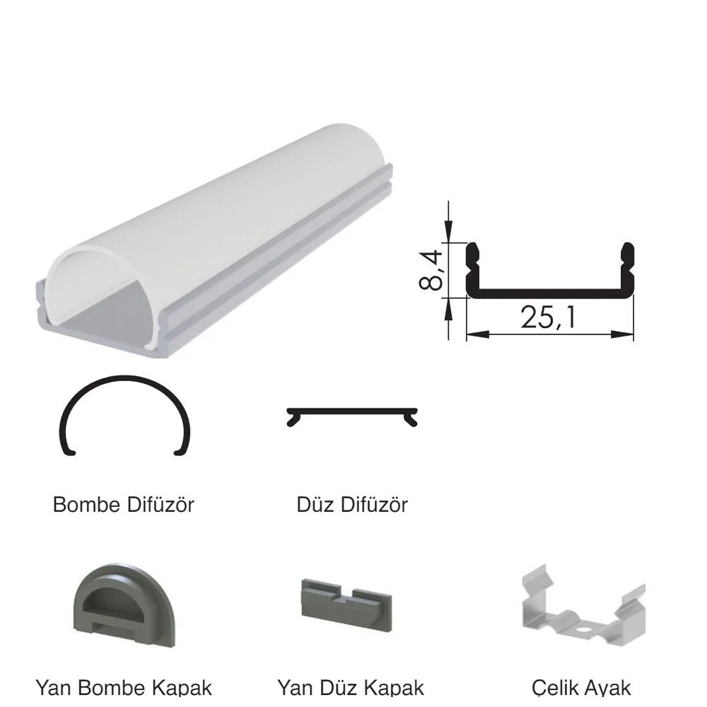 300 Cm Alüminyüm Barled (Çubuk) Boş Kasa Profili Sıva Üstü