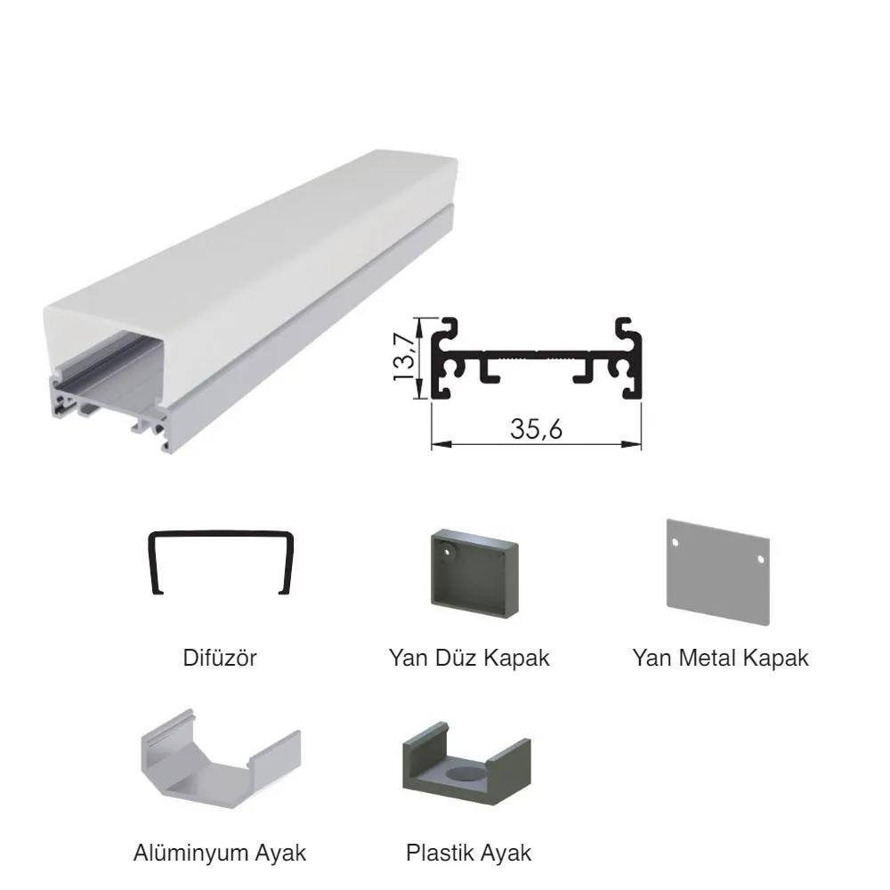 300 Cm Alüminyüm Barled (Çubuk) Boş Kasa Profili Sıva Üstü