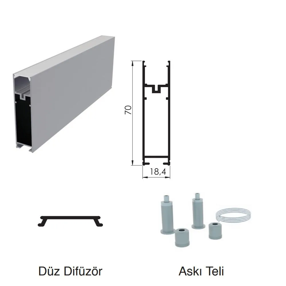 300 Cm Alüminyüm Sıva Üstü Led Linear Boş Kasa Profil