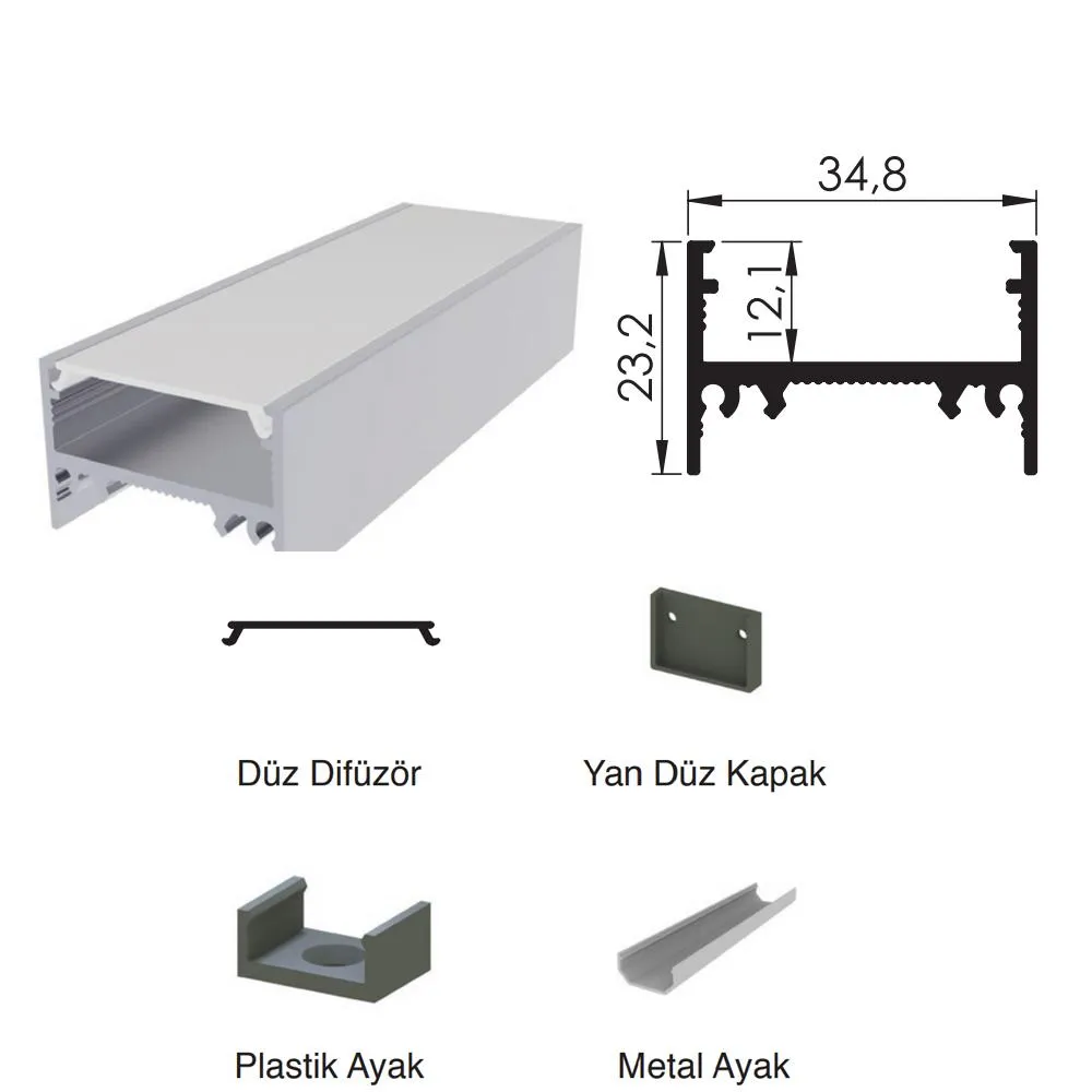 300 Cm Alüminyüm Sıva Üstü Led Linear Boş Kasa Profil