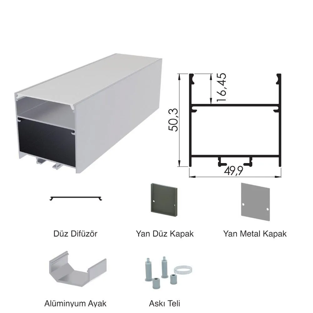 300 Cm Alüminyüm Sıva Üstü Led Linear Boş Kasa Profil