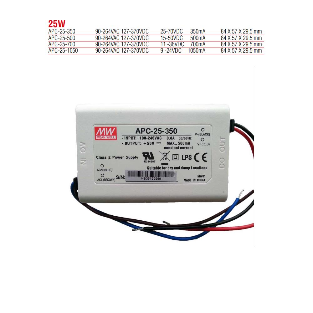 APC-25-350 Meanwell 25W Sabit Akım Led Güç Kaynağı (Trafosu)