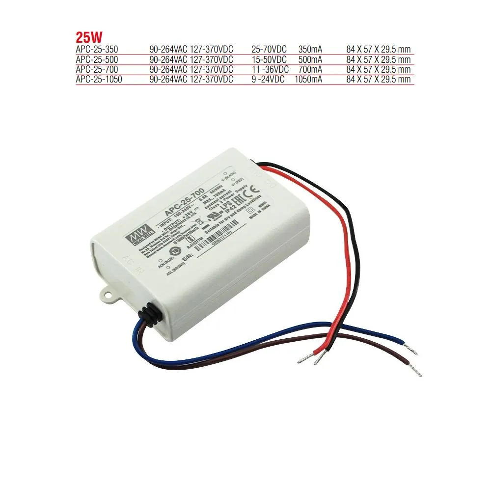 APC-25-700 Meanwell 25W Sabit Akım Led Güç Kaynağı (Trafosu)