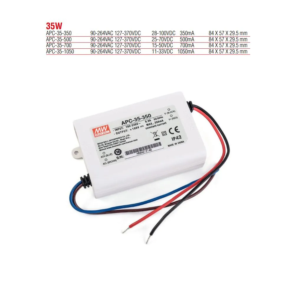 محول طاقة LED ذو تيار ثابت APC-35-350 من Meanwell بقدرة 35 واط