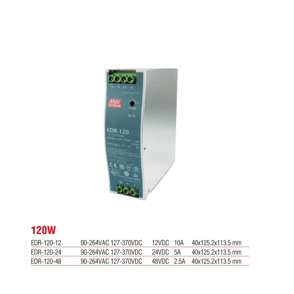 EDR-120-48 Meanwell 120 Watt 48 Vdc 2,5 Amp Schaltnetzteil für Schienenmontage