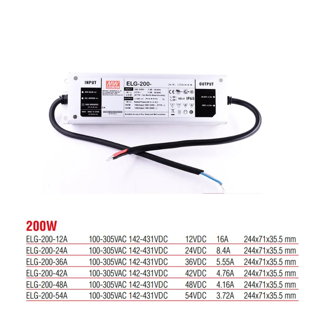 ELG-200-12A Meanwell 200 Watt İp67 Pfc Fonksiyonlu Metal Kasa Güç Kaynağı