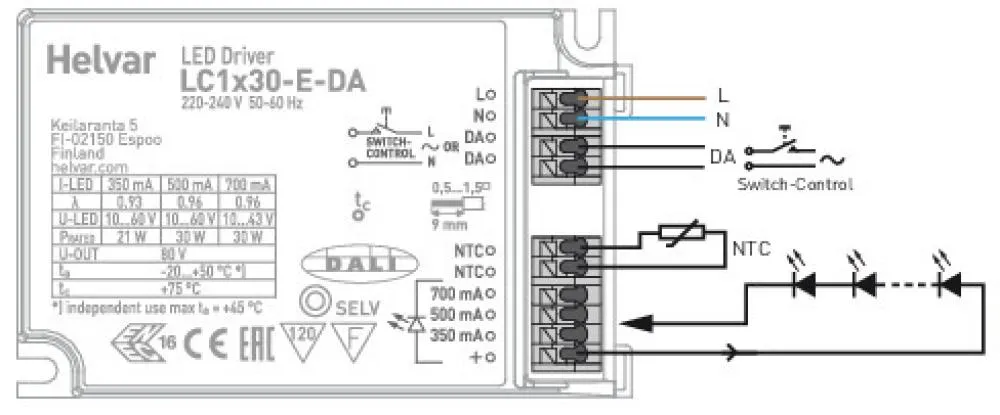 Helvar LC1x30-E-DA 30 W DALI dimmable LED driver