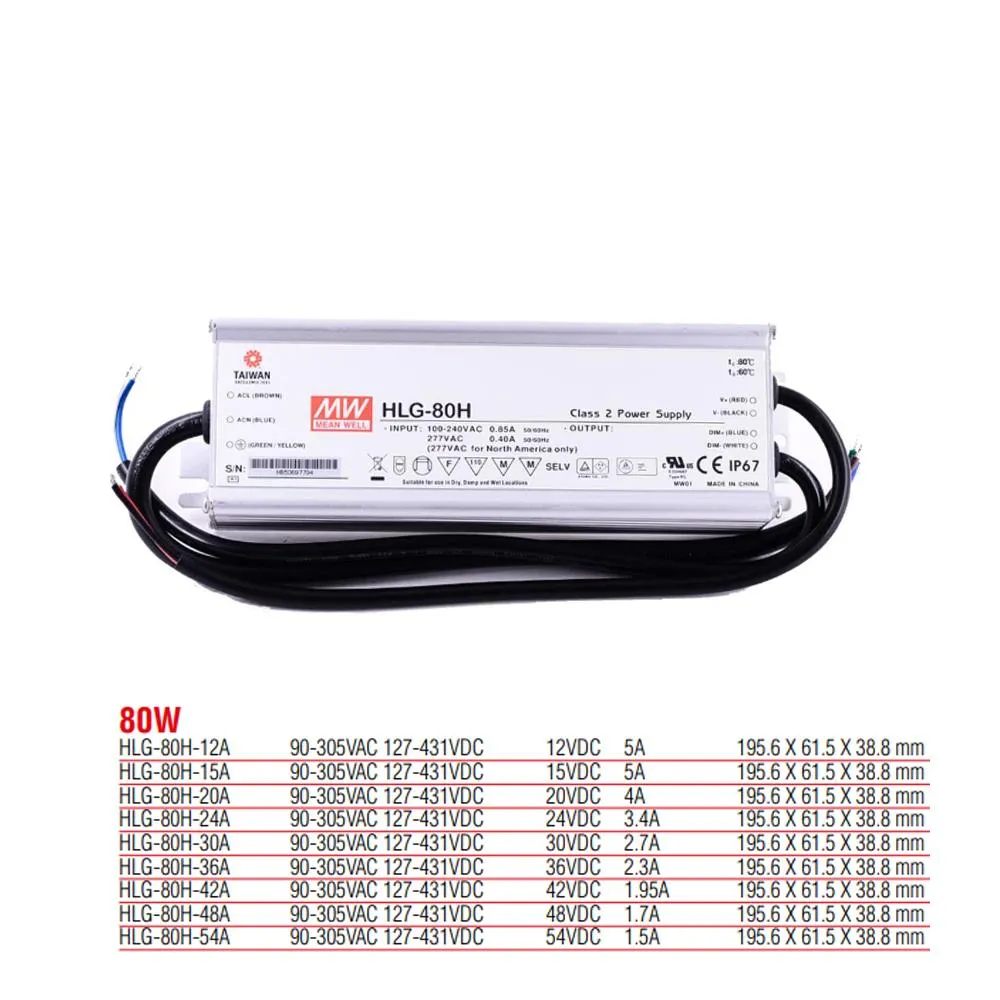 HLG-80H-12A Meanwell 80 Watt IP67 PFC-Funktion Metallgehäuse Netzteil