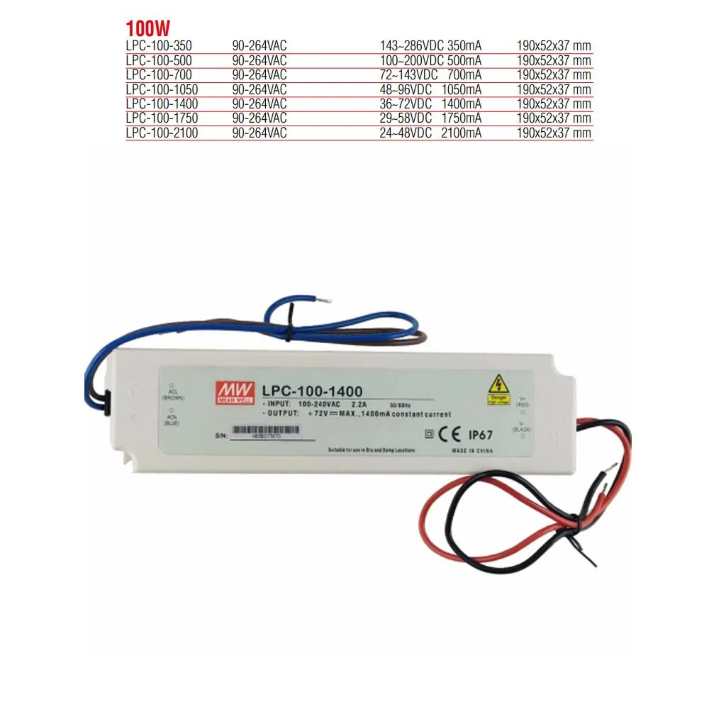 LPC-100-1050 Meanwell 100W Konstantstrom-LED-Netzteil (Transformator)