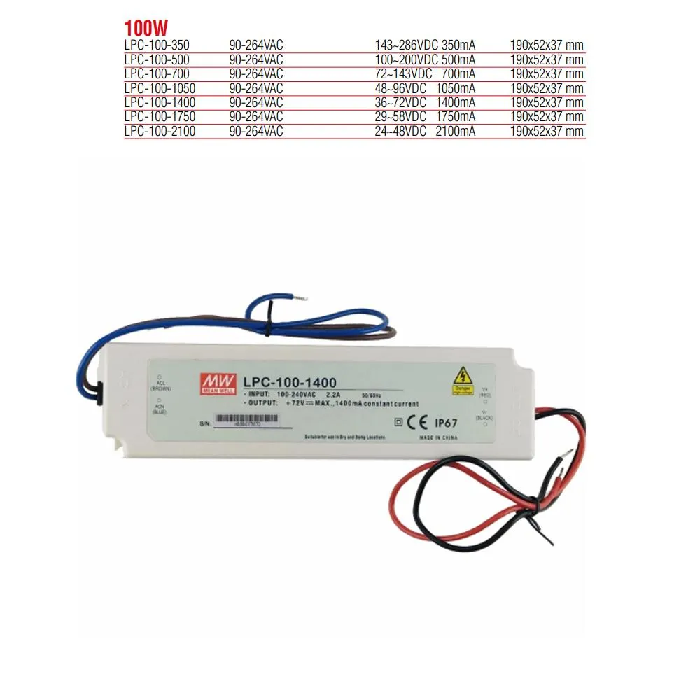 LPC-100-1400 Meanwell 100W Sabit Akım Led Güç Kaynağı (Trafosu)