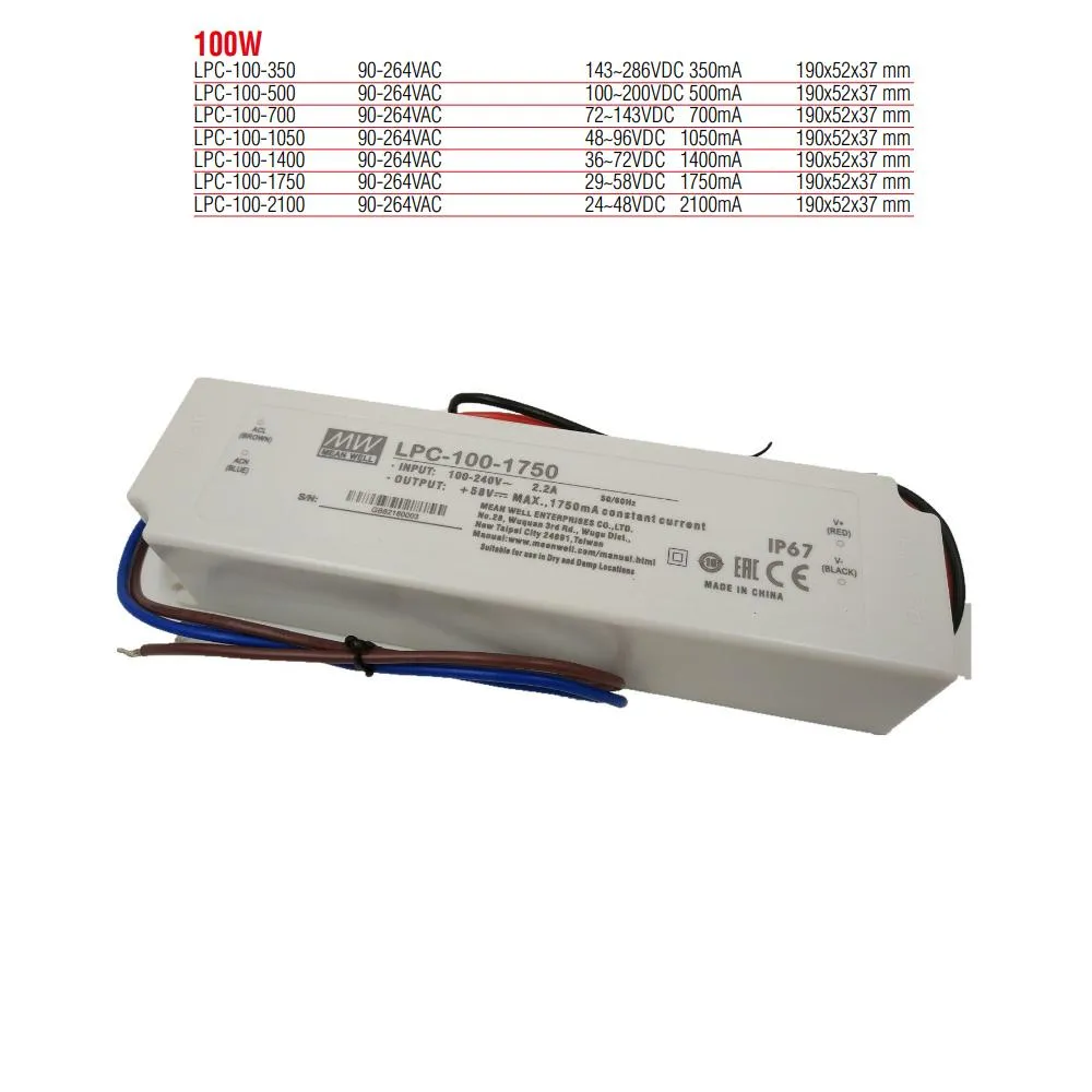 LPC-100-1750 Meanwell 100W Sabit Akım Led Güç Kaynağı (Trafosu)