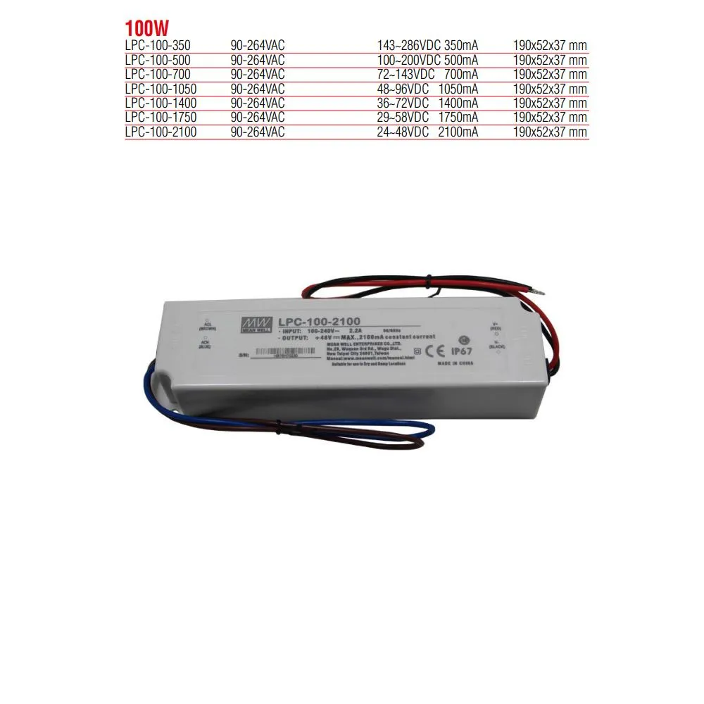 LPC-100-2100 Meanwell 100W Sabit Akım Led Güç Kaynağı (Trafosu)
