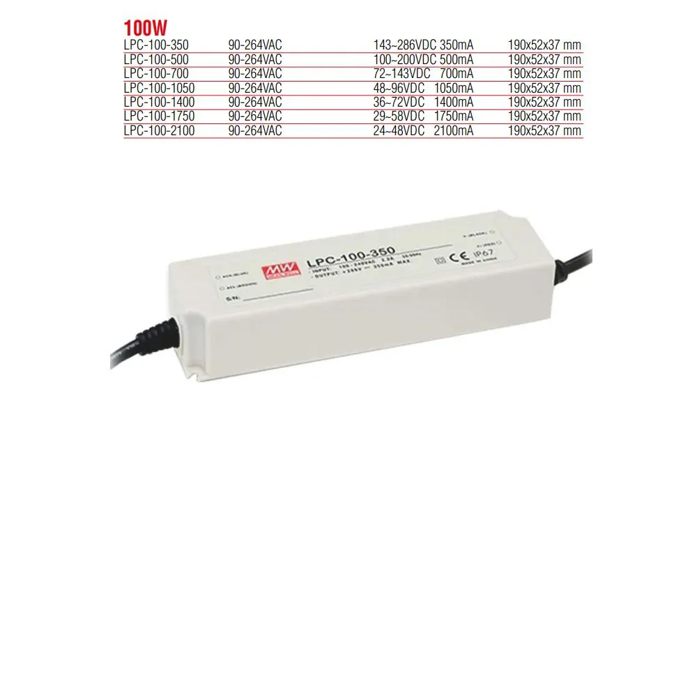 LPC-100-350 Meanwell 100W Sabit Akım Led Güç Kaynağı (Trafosu)