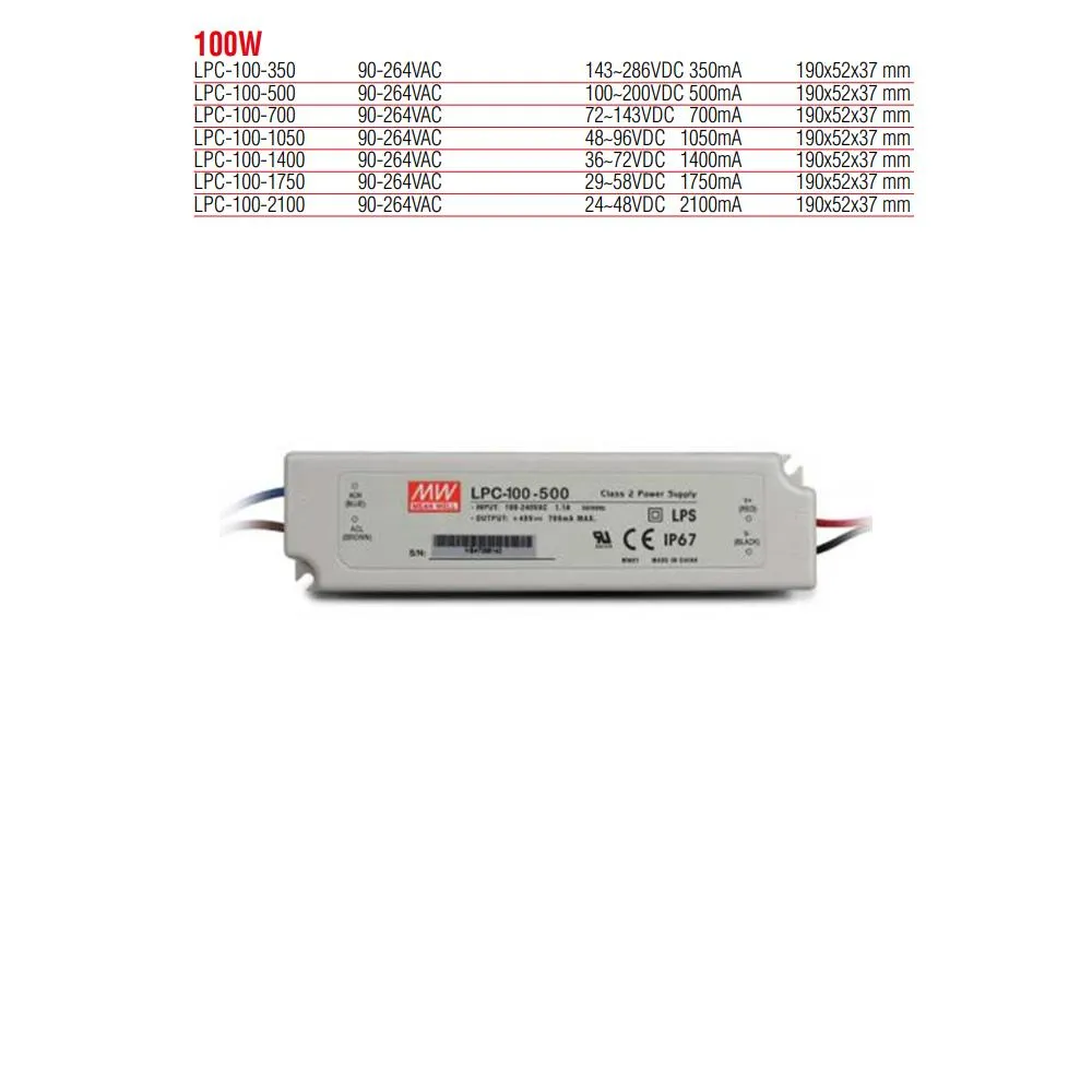 LPC-100-500 Meanwell 100W Sabit Akım Led Güç Kaynağı (Trafosu)