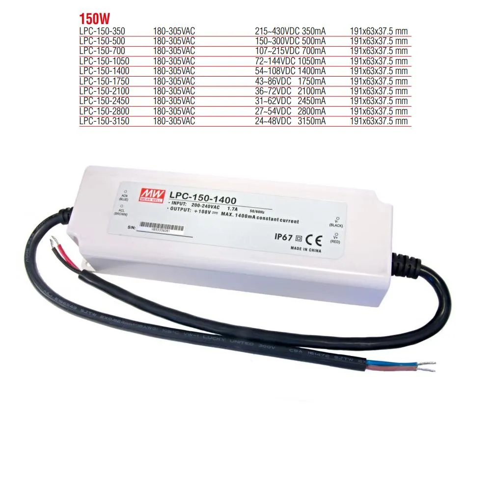 LPC-150-1400 Meanwell 150W Constant Current LED Power Supply (Transformer)