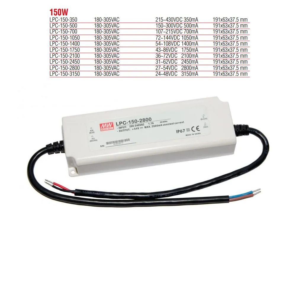 LPC-150-2800 Meanwell 150W Constant Current LED Power Supply (Transformer)