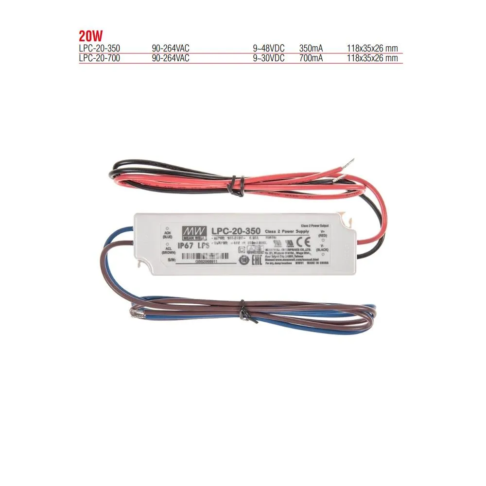 LPC-20-350 Meanwell 20W Sabit Akım Led Güç Kaynağı (Trafosu)