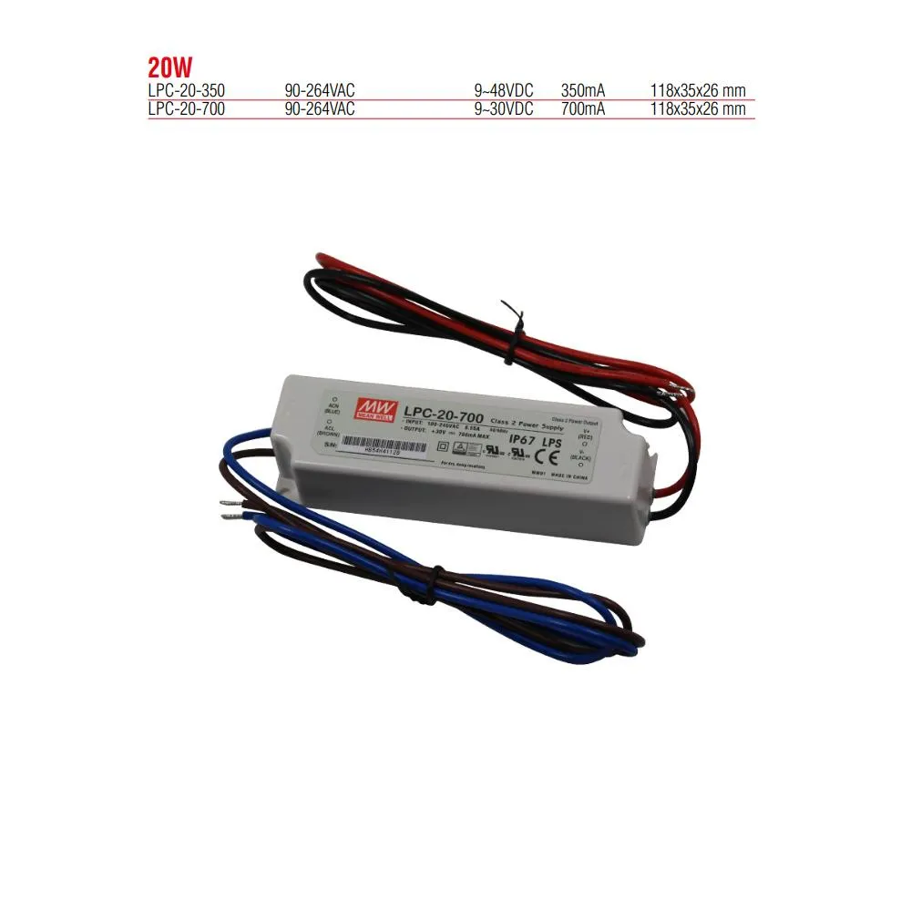 LPC-20-700 Meanwell 20W Sabit Akım Led Güç Kaynağı (Trafosu)