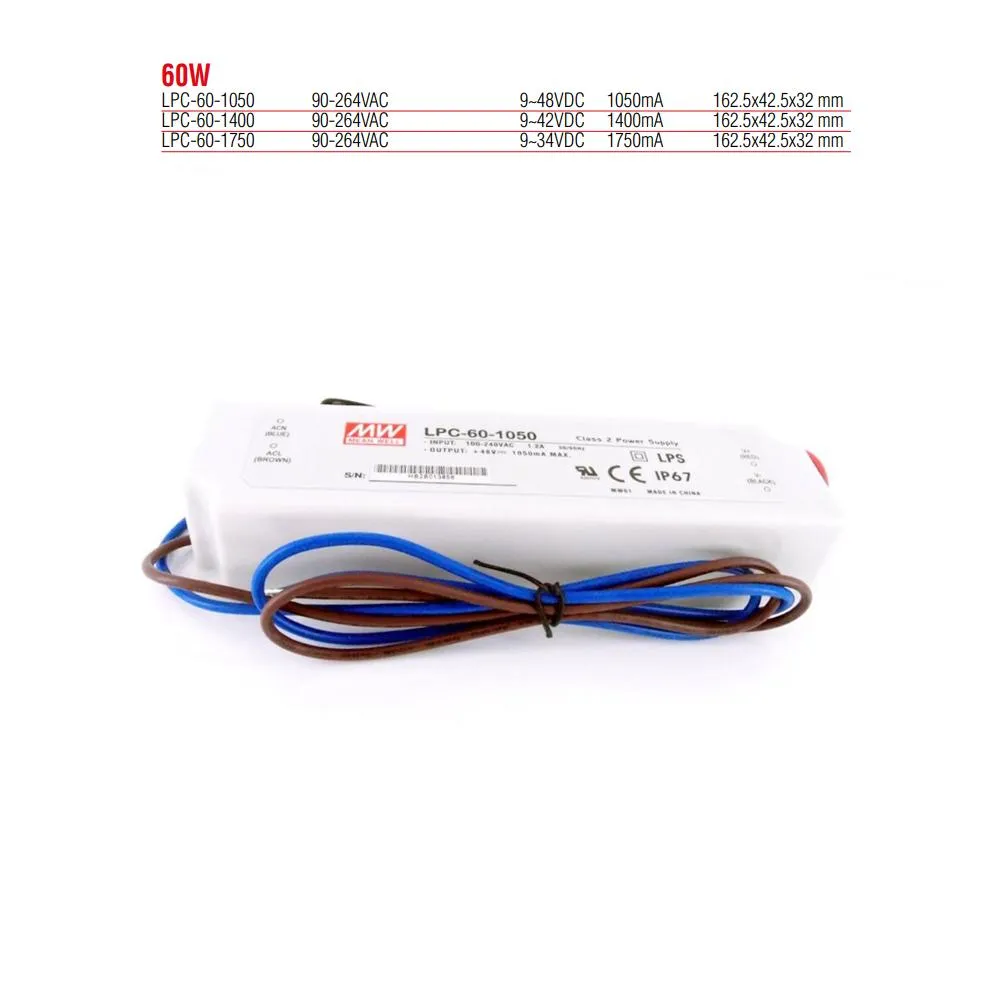 LPC-60-1050 Meanwell 60W Sabit Akım Led Güç Kaynağı (Trafosu)