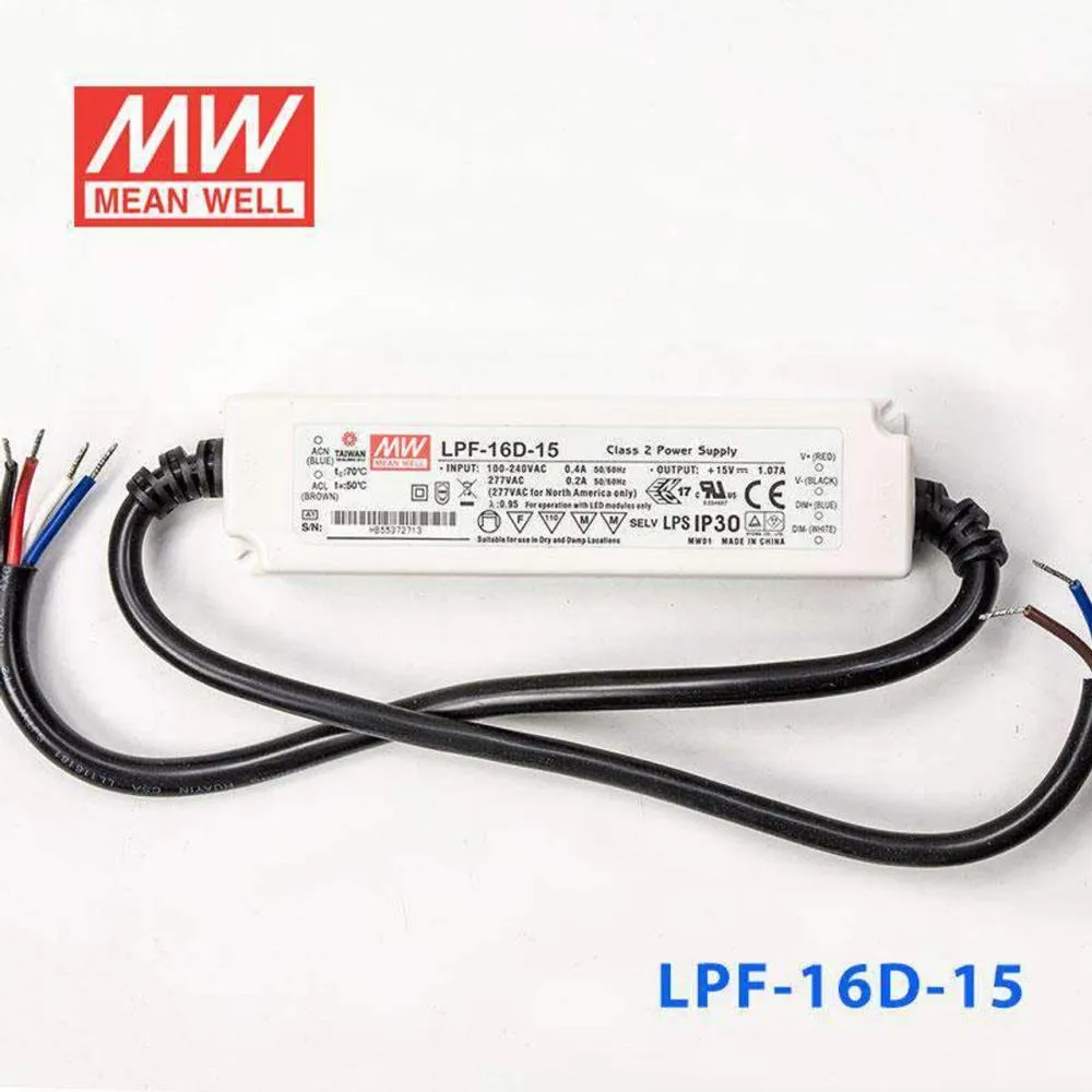 LPF-16D-15 Meanwell 16W Dimmable LED Power Supply (Transformer)