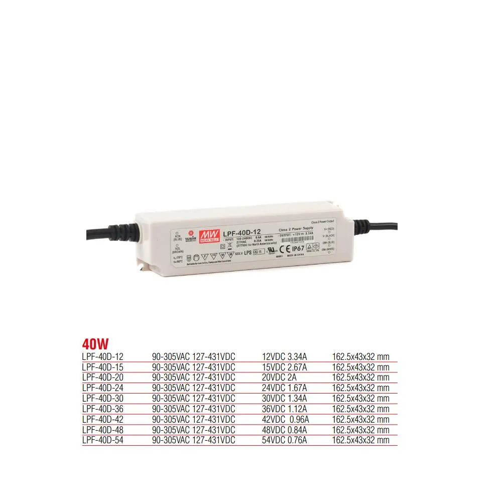 LPF-40D-12 Meanwell 40W Dim Edilebilir Led Güç Kaynağı (Trafosu)