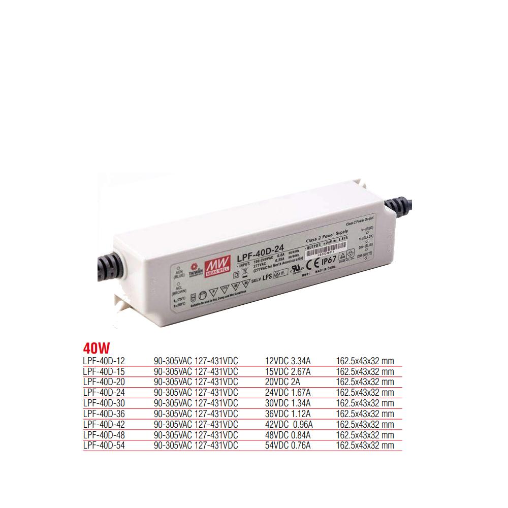 LPF-40D-24 Meanwell 40W Dim Edilebilir Led Güç Kaynağı (Trafosu)