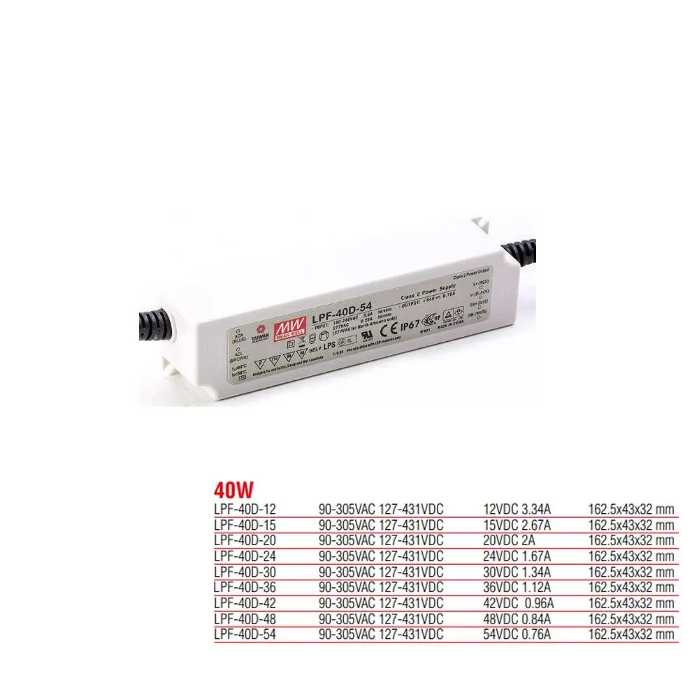 LPF-40D-54 Meanwell 40W Dim Edilebilir Led Güç Kaynağı (Trafosu)
