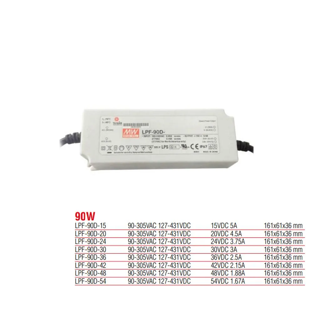 مزود طاقة LED قابل للتعتيم من Meanwell بقوة 90 واط (محول) LPF-90D-15