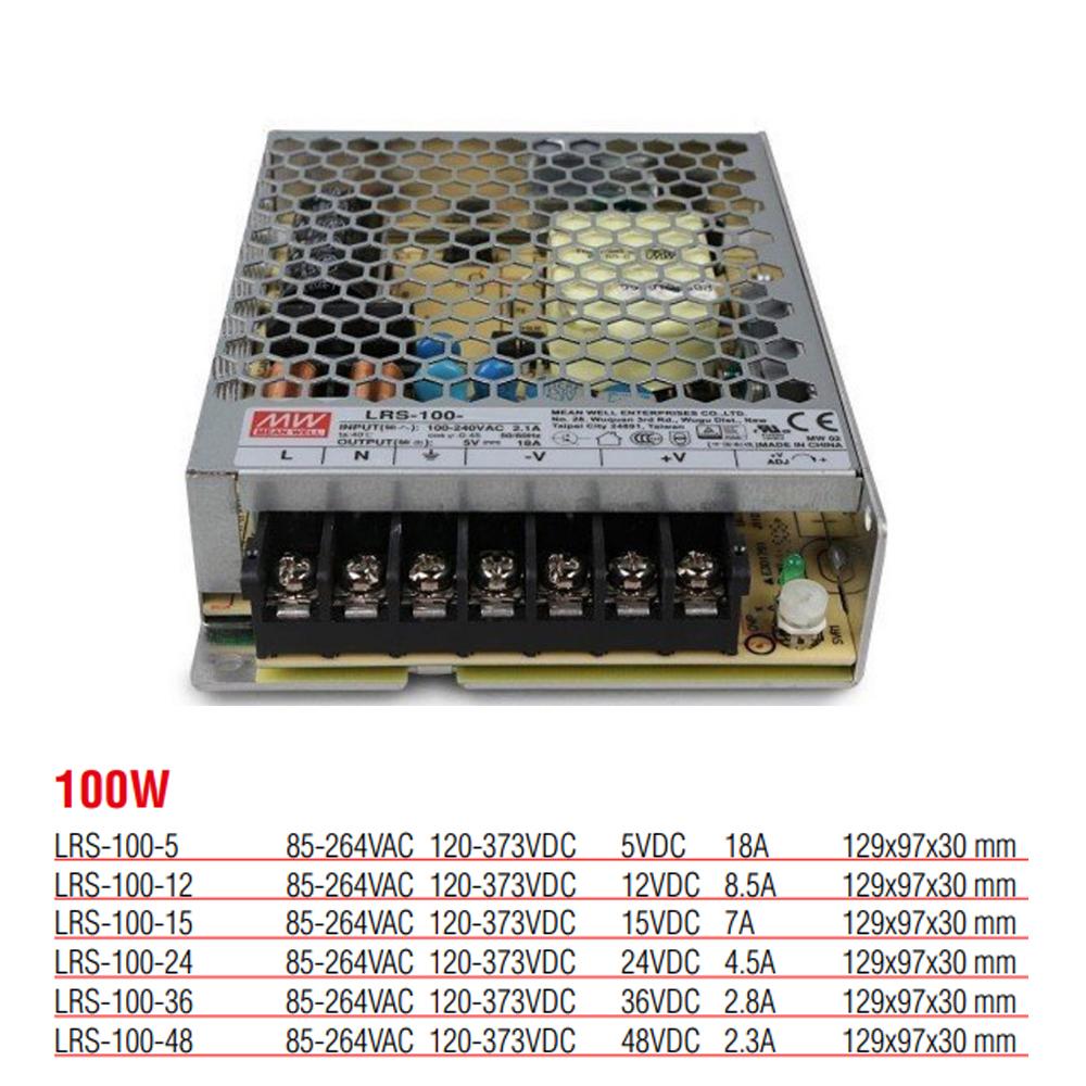 LRS-100-12 Yüksek Verimli Kapalı Tip 100 Watt 12 Vdc 8.5 Amper Güç Kaynağı