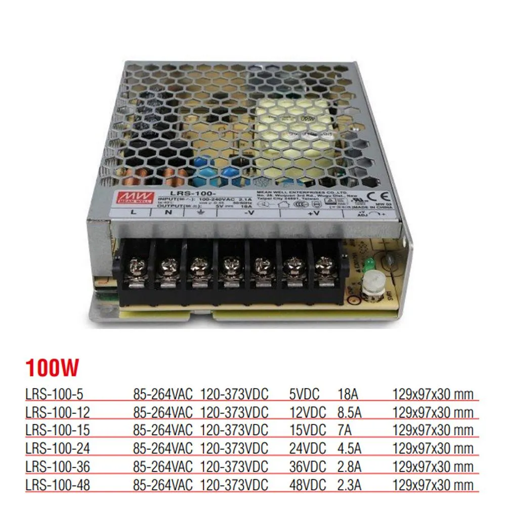 LRS-100-15 Yüksek Verimli Kapalı Tip 100 Watt 15 Vdc 7 Amper Güç Kaynağı