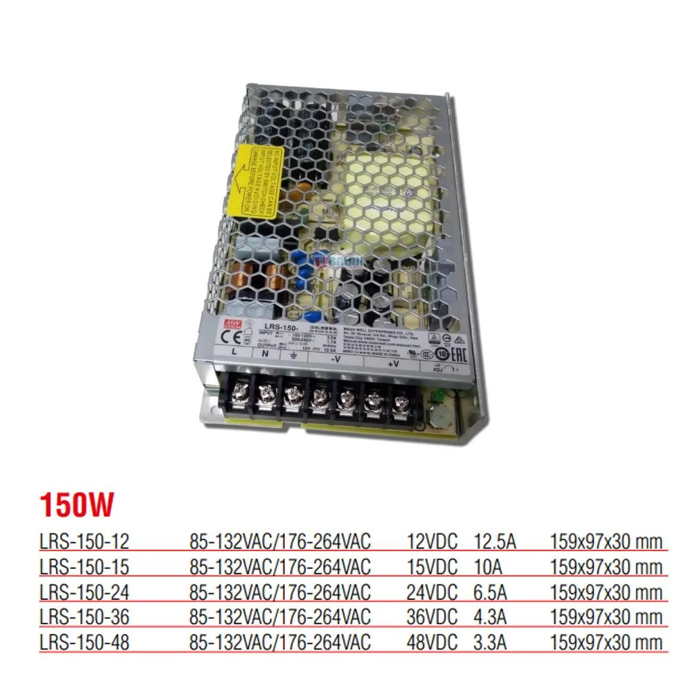 LRS-150-36 Yüksek Verimli Kapalı Tip 150 Watt 36 Vdc 4.3 Amper Güç Kaynağı