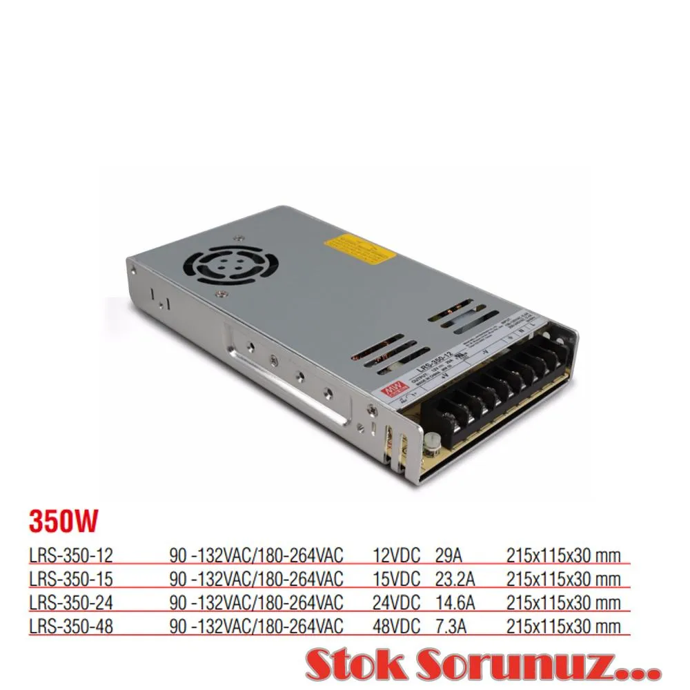 LRS-350-15 Yüksek Verimli Kapalı Tip 350 Watt 15 Vdc 23.2 Amper Güç Kaynağı