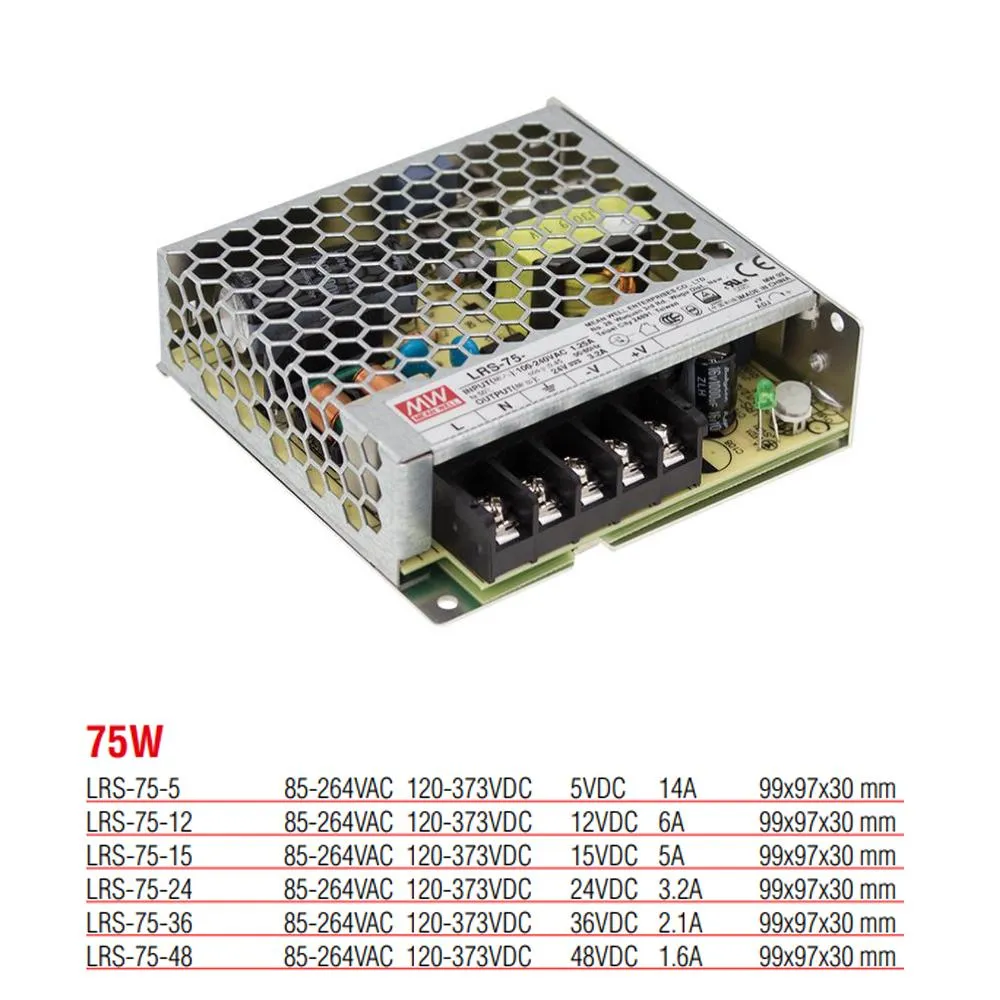 LRS-75-12 Hocheffizientes, gekapseltes Netzteil, 75 Watt, 12 V DC, 6 Ampere