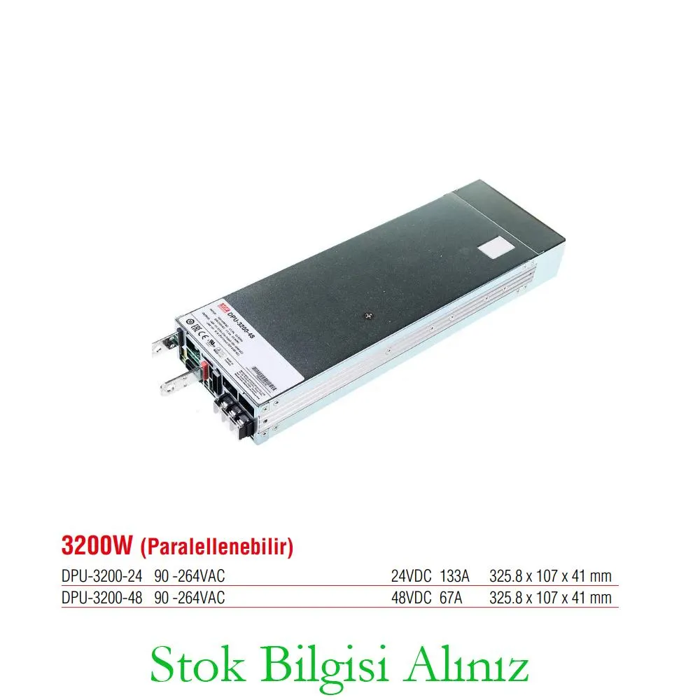 Meanwell DPU-3200-24 Hocheffizientes 3200-Watt-Netzteil mit Parallelschaltung, 24 V DC, 133 Ampere, Standardstromversorgung