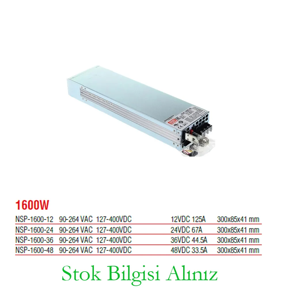 مزود طاقة Meanwell NSP-1600-48 عالي الكفاءة بقدرة 1600 واط، قابل للتوصيل المتوازي، يعمل بجهد 48 فولت تيار مستمر وتيار 33.5 أمبير.