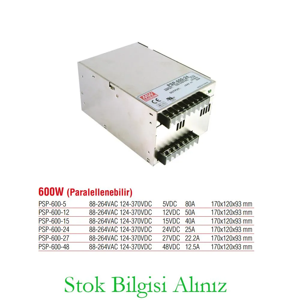 Meanwell PSP-600-12 Hocheffizientes 600-Watt-Parallelnetzteil, 12 V DC, 50 A Standard-Netzteil