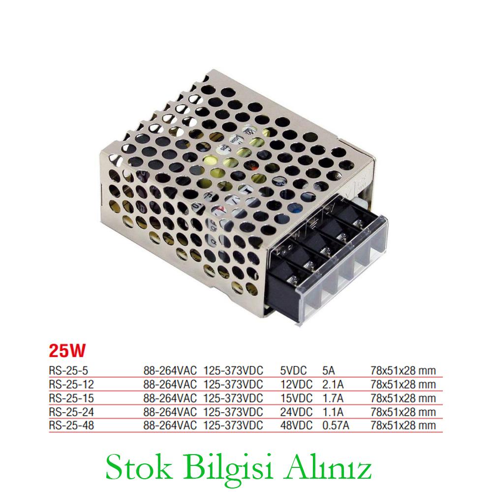Meanwell RS-25-24 Yüksek Verimli 25 Watt 24 Vdc 1.1 Amper Standart Güç Kaynağı