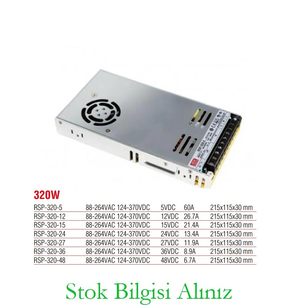 Meanwell RSP-320-27 Yüksek Verimli 320 Watt 27 Vdc 11.9 Amper Standart Güç Kaynağı