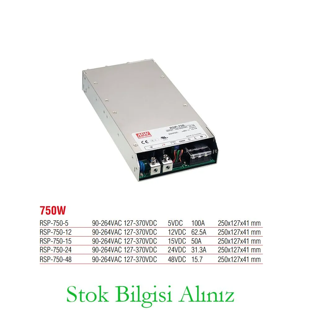 Meanwell RSP-750-15 Yüksek Verimli 750 Watt 15 Vdc 50 Amper Standart Güç Kaynağı