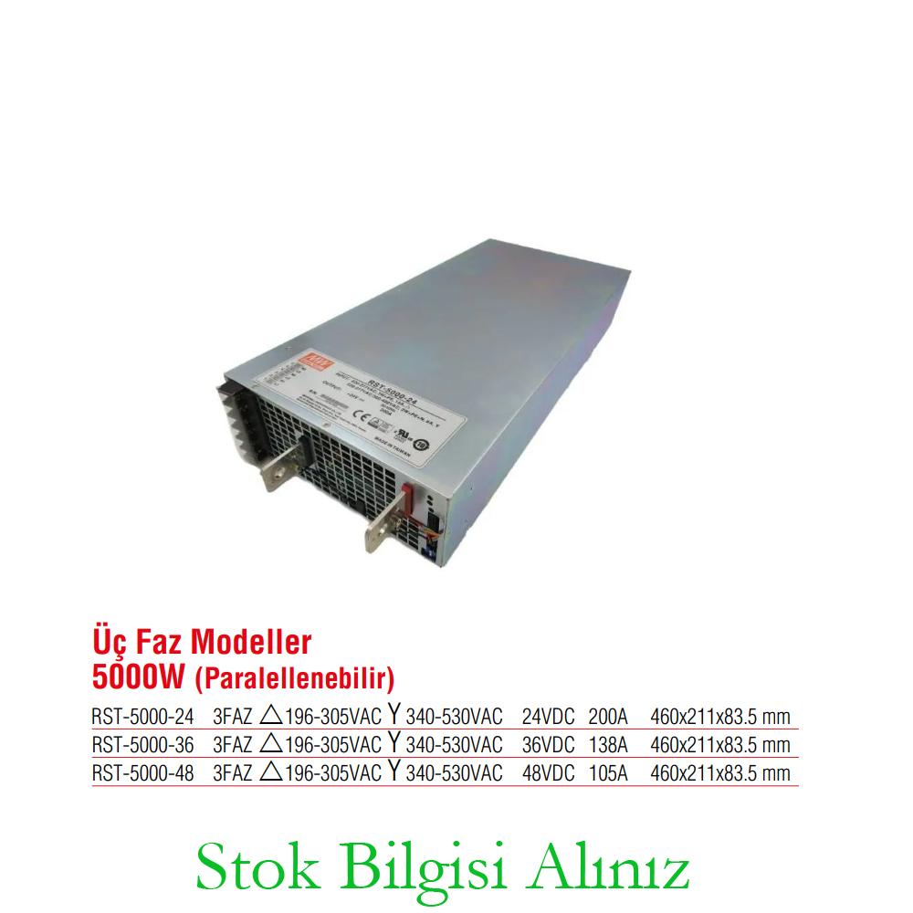 Meanwell RST-5000-36 Yüksek Verimli 5000 Watt Trifaze Paralellenebilir 36 Vdc 138 Amper Standart Güç Kaynağı